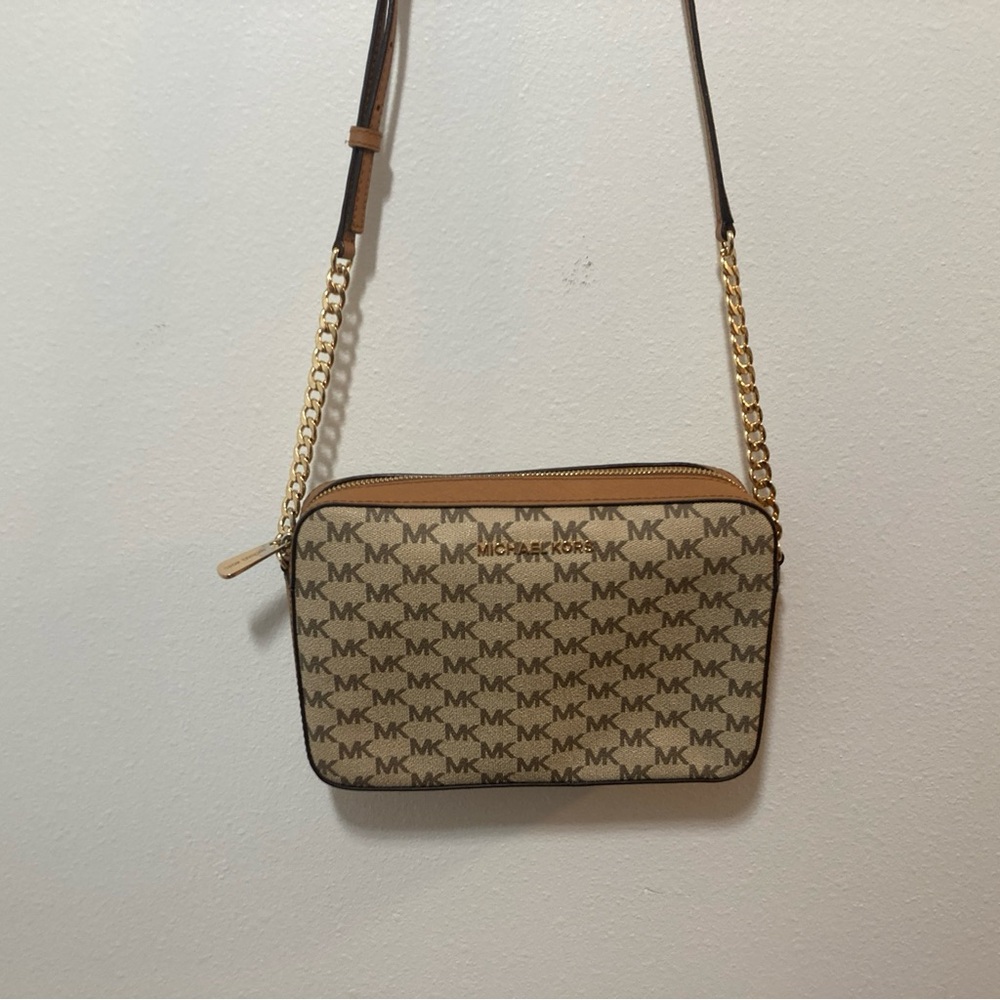 Michael Kors Jet Set Signature Logo Purse Shoulder Bag Chain Leather Strap